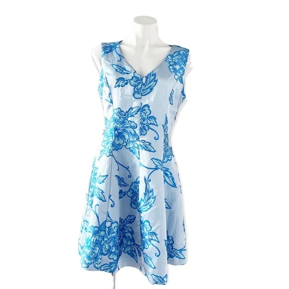 Nanette Lepore Jacquard Dress Floral Fit & Flare Blue Size 8 NWT $159.00 - Picture 8 of 15